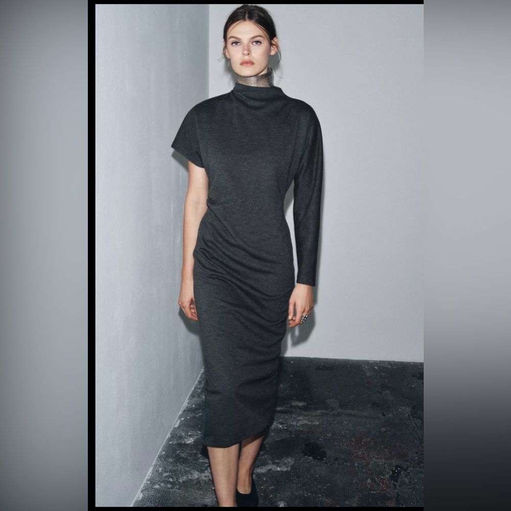 Zara One Shoulder Gray Dress